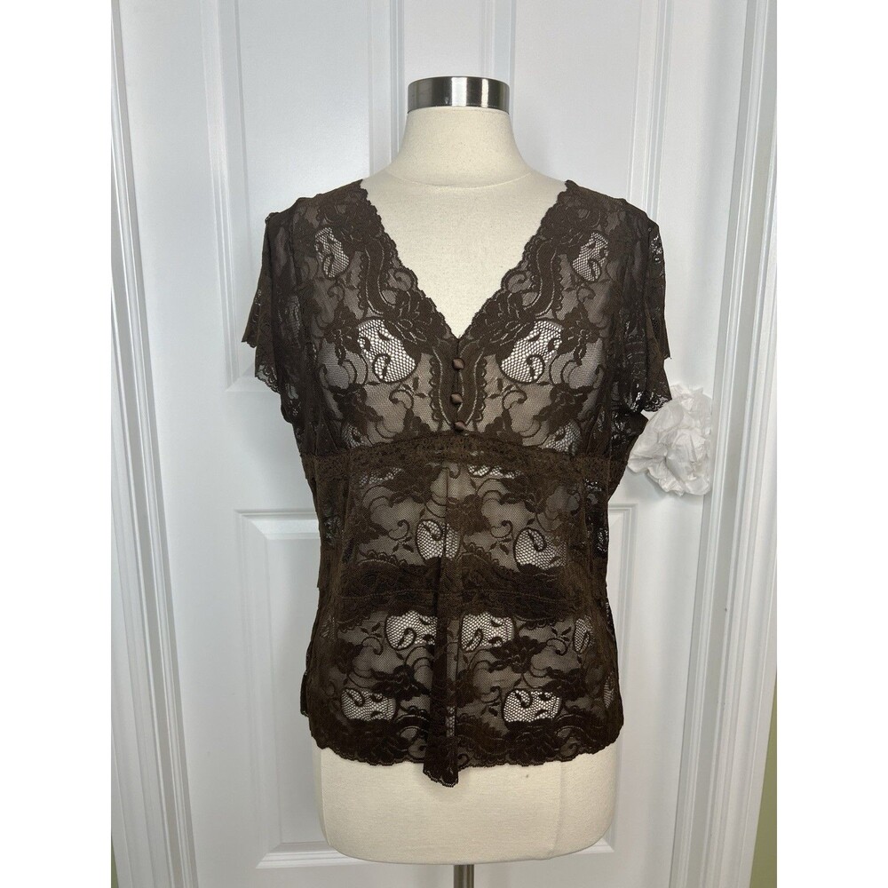 Apt 9 Y2K Fairy Grunge Lace Babydoll Top Size XL Brown Cap Sleeve Coquette